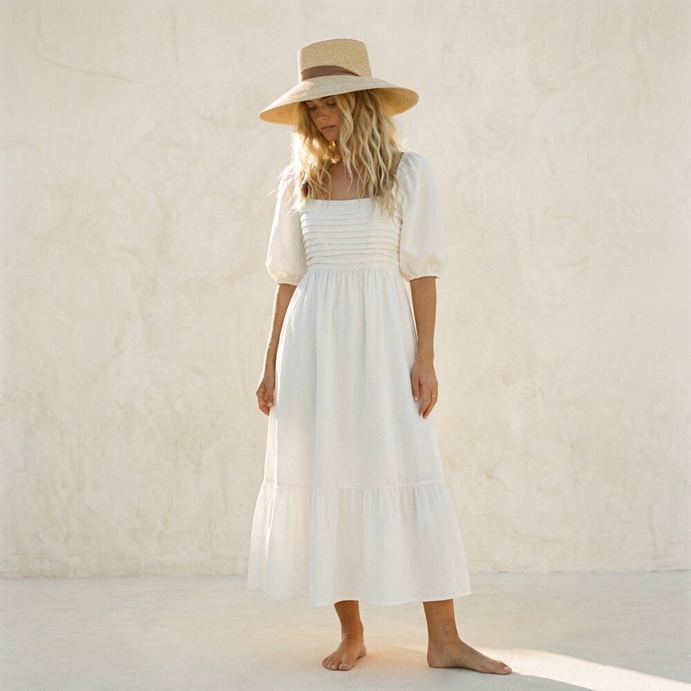 NWT By The River White Flowy Midi Dress | Spring Picnic Boho Cottagecore M